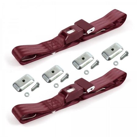 Standard 2 Point Burgundy Lap Bucket Seat Belt Kit with Bracketry for Jeep Cherokee 1974-1983 - 2 Belts