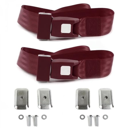 Standard 2 Point Burgundy Lap Bucket Seat Belt Kit with Bracketry for VW Karmann GHIA - 2 Belts