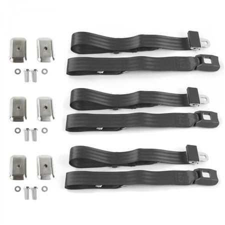 Standard 2 Point Charcoal Lap Bench Seat Belt Kit with Bracketry for 1941-1946 Chevy Truck - 3 Belts