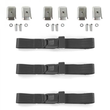 Standard 2 Point Charcoal Lap Bench Seat Belt Kit with Bracketry for 1950-1954 Nash Rambler - 3 Belts