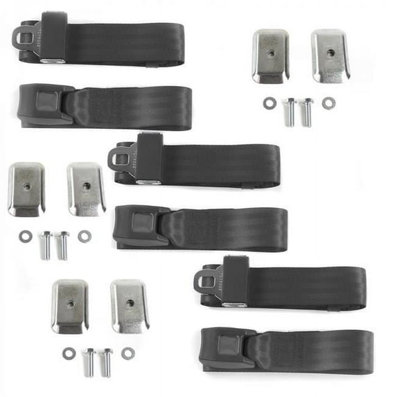 Standard 2 Point Charcoal Lap Bench Seat Belt Kit with Bracketry for 1958-1960 Ford Thunderbird - 3 Belts