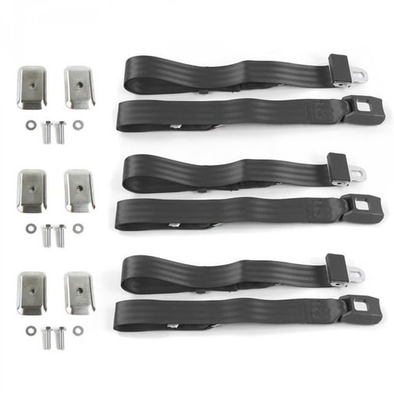 Standard 2 Point Charcoal Lap Bench Seat Belt Kit with Bracketry for 1970-1981 Camaro - 3 Belts
