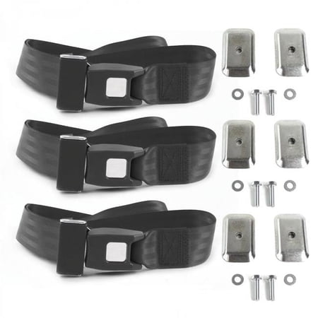 Standard 2 Point Charcoal Lap Bench Seat Belt Kit with Bracketry for 1982-1992 Camaro - 3 Belts