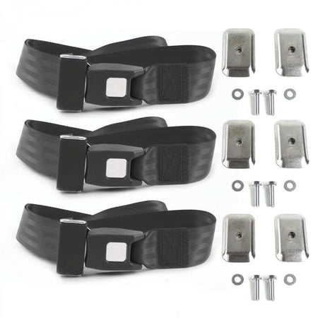 Standard 2 Point Charcoal Lap Bench Seat Belt Kit with Bracketry for Jeep Comanche 1985-1992 - 3 Belts