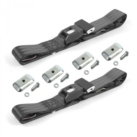 Standard 2 Point Charcoal Lap Bucket Seat Belt Kit with Bracketry for 1966-1977 Ford Bronco - 2 Belts
