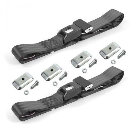 Standard 2 Point Charcoal Lap Bucket Seat Belt Kit with Bracketry for Ford Bronco 1980-1996 - 2 Belts