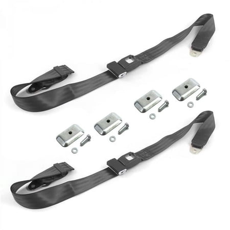 Standard 2 Point Charcoal Lap Bucket Seat Belt Kit with Bracketry for VW Karmann Ghia - 2 Belts