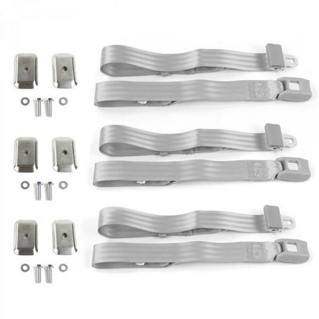Standard 2 Point Gray & Grey Lap Bench Seat Belt Kit with Bracketry for Camaro 1993-2002 - 3 Belts