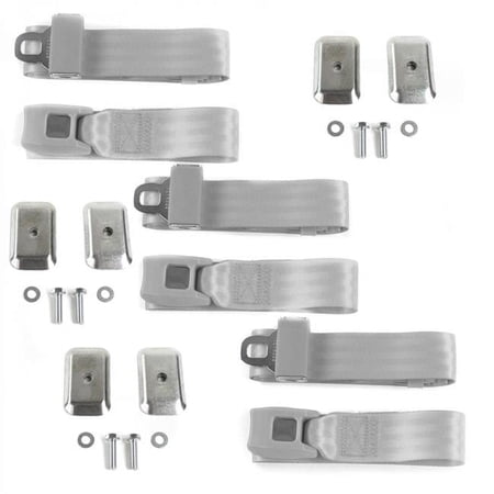 Standard 2 Point Gray & Grey Lap Bench Seat Belt Kit with Bracketry for Chevy Impala 1961-1964 - 3 Belts