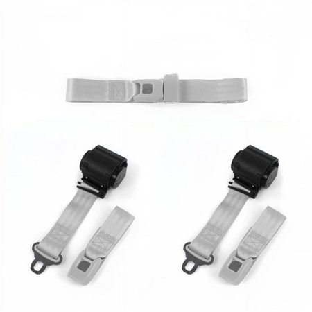 Standard 2 Point Gray & Grey Retractable Bench Seat Belt Kit for Chevy II 1966-1967 - 3 Belts
