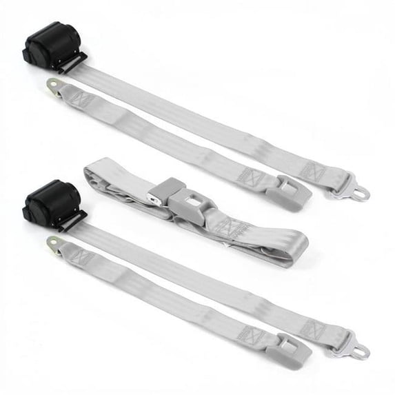 Standard 2 Point Gray & Grey Retractable Bench Seat Belt Kit for Chevy Truck 1988-1998 - 3 Belts