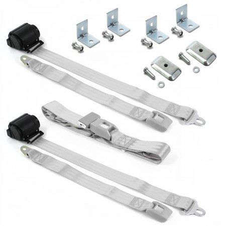 Standard 2 Point Gray & Grey Retractable Bench Seat Belt Kit with Bracketry for Early Cars 1941-1948 - 3 Belts