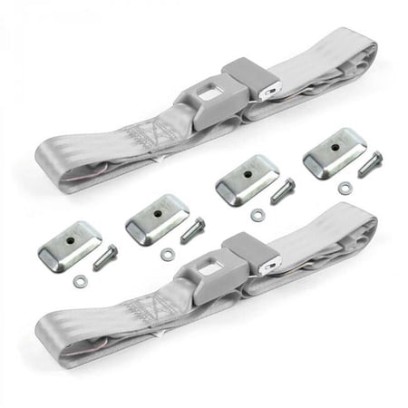 Standard 2 Point Gray Lap Bucket Seat Belt Kit with Bracketry & 2 Belts for 1966-1977 Ford Bronco