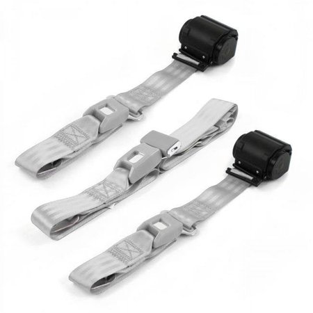 Standard 2 Point Gray Retractable Bench Seat Belt Kit with 3 Belts for 1961-1966 Ford Thunderbird