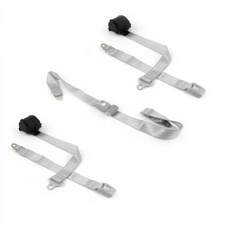 Standard 2 Point Gray Retractable Bench Seat Belt Kit with 3 Belts for 1980-1996 Ford Bronco