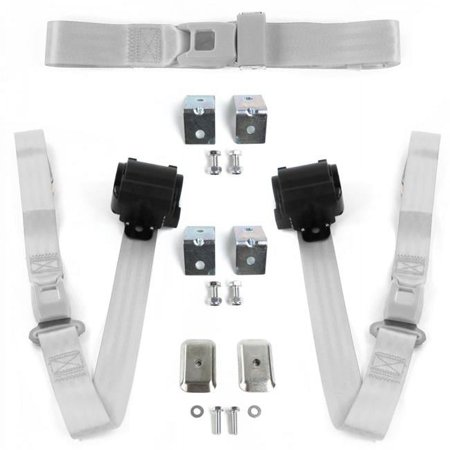 Standard 2 Point Gray Retractable Bench Seat Belt Kit with Bracketry & 3 Belts for 1928-1932 Early Cars