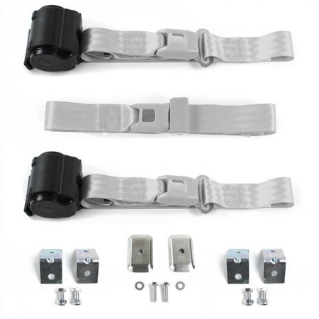 Standard 2 Point Gray Retractable Bench Seat Belt Kit with Bracketry & 3 Belts for 1954-1956 Buick Roadmaster