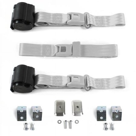 Standard 2 Point Gray Retractable Bench Seat Belt Kit with Bracketry for 1941-1948 Ford - 3 Belts