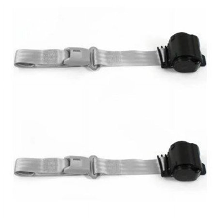 Standard 2 Point Gray Retractable Bucket Seat Belt Kit with Bracketry & 2 Belts for 1962-1965 Chevy II