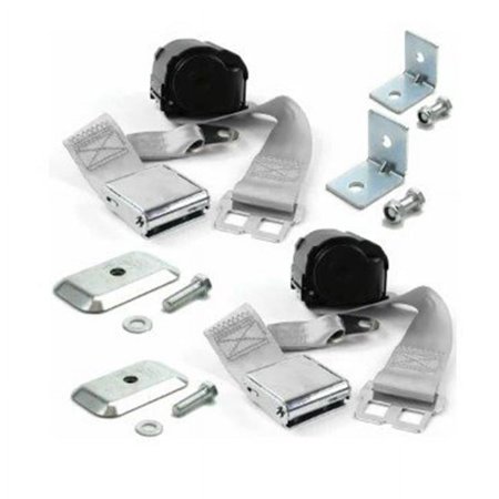 Standard 2 Point Gray Retractable Bucket Seat Belt Kit with Bracketry & 2 Belts for 1971-1977 Ford Maverick