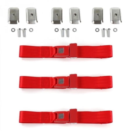 Standard 2 Point Red Lap Bench Seat Belt Kit with Bracketry for 1950-1954 Nash Rambler - 3 Belts
