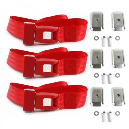 Standard 2 Point Red Lap Bench Seat Belt Kit with Bracketry for 1964-1969 Ford GT40 - 3 Belts