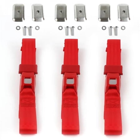 Standard 2 Point Red Lap Bench Seat Belt Kit with Bracketry for 1974-1983 Jeep Cherokee - 3 Belts