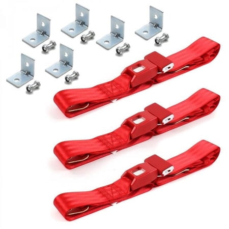 Standard 2 Point Red Lap Bench Seat Belt Kit with Bracketry for 1985-1992 Jeep Comanche - 3 Belts