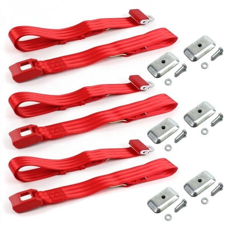 Standard 2 Point Red Lap Bench Seat Belt Kit with Bracketry for Triumph TR2, 3 1953-1961 - 3 Belts