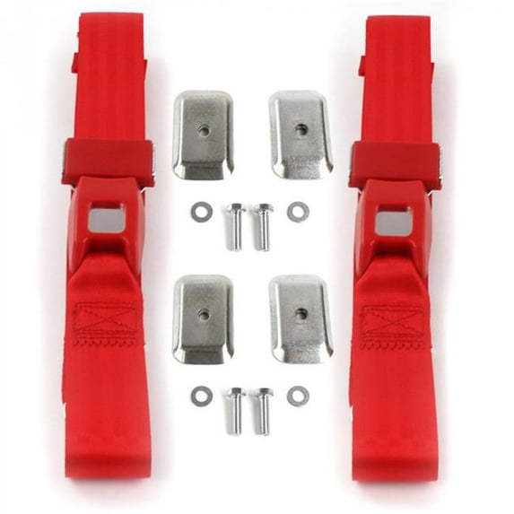 Standard 2 Point Red Lap Bucket Seat Belt Kit with Bracketry & 2 Belts for 1933-1934 Early Cars