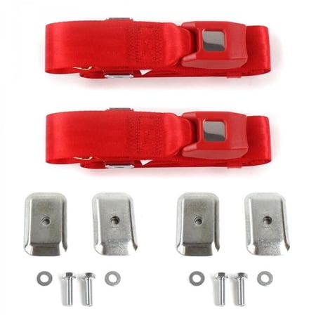 Standard 2 Point Red Lap Bucket Seat Belt Kit with Bracketry & 2 Belts for 1973-1991 Chevy FS Blazer