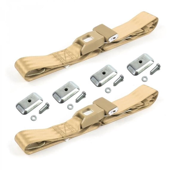 Standard 2 Point Tan Lap Bucket Seat Belt Kit with Bracketry for Ford Mustang 1979-1993v - 2 Belts