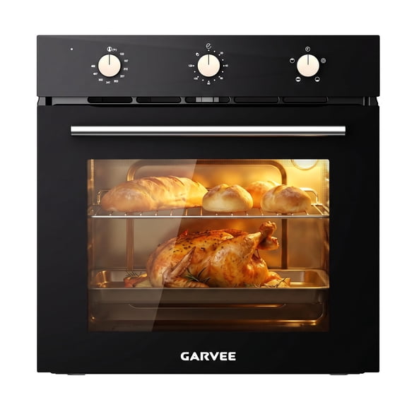 Standard 24 Inch Built-in Electric Wall Oven Single Black Oven 2.5 Cu.ft 8 Cooking Modes Black
