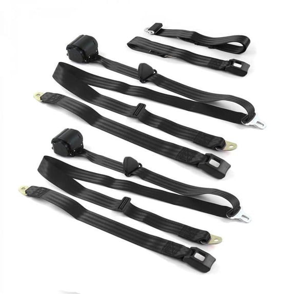 Standard 3 Point Black Retractable Bench Seat Belt Kit for Early Cars 1941-1948 - 3 Belts