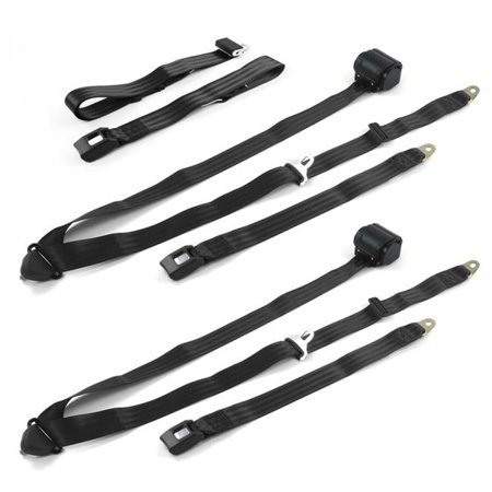Standard 3 Point Black Retractable Bench Seat Belt Kit for Ford Van 1968-1974 - 3 Belts