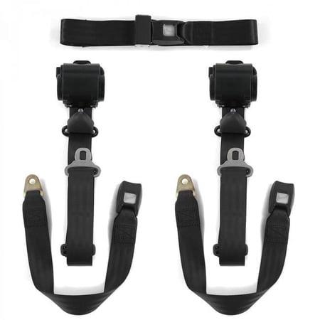 Standard 3 Point Black Retractable Bench Seat Belt Kit with 3 Belts for 1933-1934 Early Cars