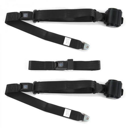 Standard 3 Point Black Retractable Bench Seat Belt Kit with 3 Belts for 1949-1953 Buick Roadmaster