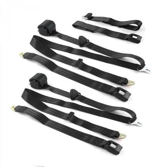 Standard 3 Point Black Retractable Bench Seat Belt Kit with 3 Belts for 1952-1954 Ford