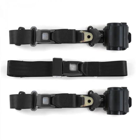 Standard 3 Point Black Retractable Bench Seat Belt Kit with 3 Belts for 1975-1982 Triumph TR7, 8