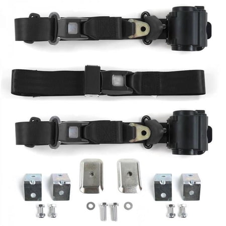 Standard 3 Point Black Retractable Bench Seat Belt Kit with Bracketry for Ford Thunderbird 1961-1966 - 3 Belts