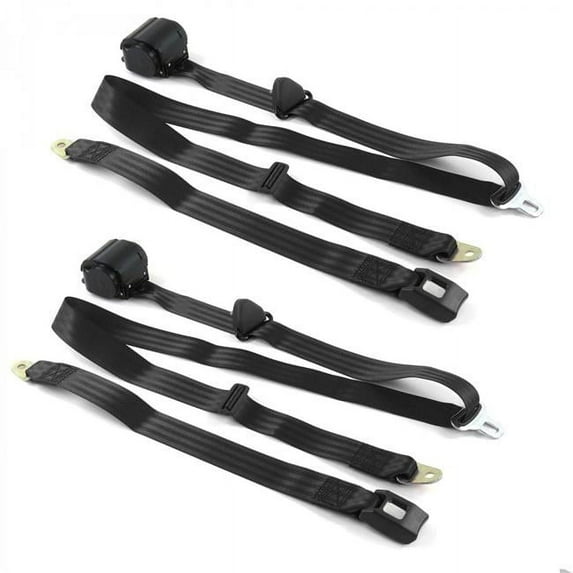 Standard 3 Point Black Retractable Bucket Seat Belt Kit for 1967-1979 Ford Truck - 2 Belts
