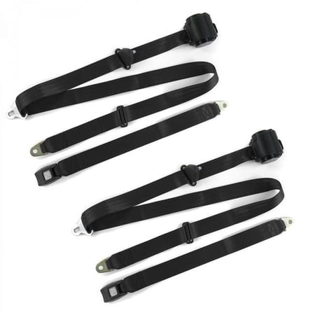 Standard 3 Point Black Retractable Bucket Seat Belt Kit for Jeep Jeepster 1966-1973 - 2 Belts