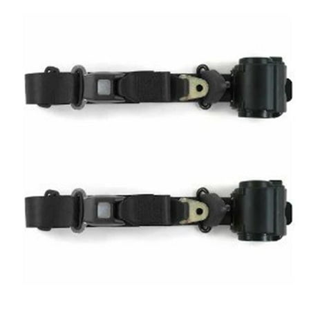 Standard 3 Point Black Retractable Bucket Seat Belt Kit with Bracketry & 2 Belts for 1946-1954 Early Triumph