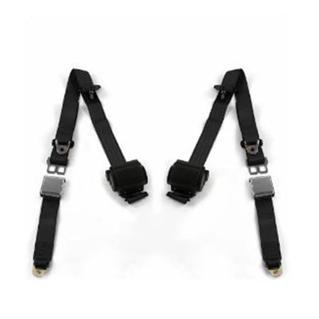 Standard 3 Point Black Retractable Bucket Seat Belt Kit with Bracketry & 2 Belts for 1949-1953 Buick Roadmaster