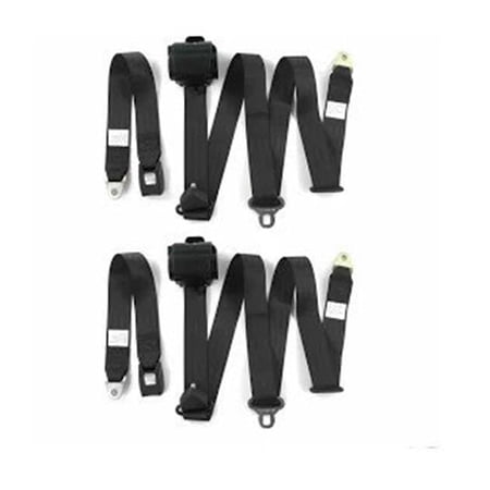 Standard 3 Point Black Retractable Bucket Seat Belt Kit with Bracketry & 2 Belts for 1954-1956 Buick Roadmaster