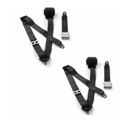 Standard 3 Point Black Retractable Bucket Seat Belt Kit with Bracketry & 2 Belts for 1966-1973 Jeep Commando