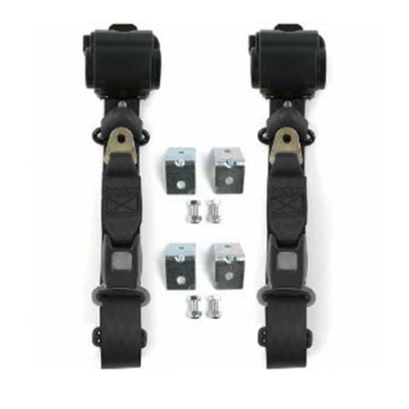 Standard 3 Point Black Retractable Bucket Seat Belt Kit with Bracketry & 2 Belts for 1967-1974 AMC AMX