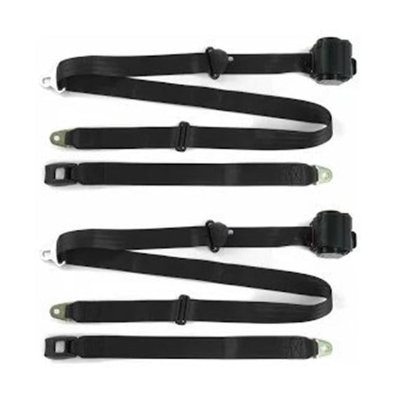 Standard 3 Point Black Retractable Bucket Seat Belt Kit with Bracketry & 2 Belts for VW Type 3 Squareback