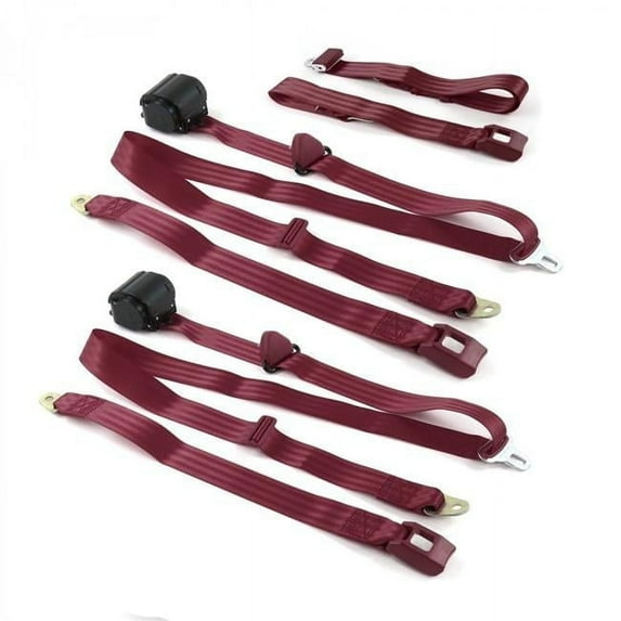 Standard 3 Point Burgundy Retractable Bench Seat Belt Kit for Early Cars 1900-1927 - 3 Belts