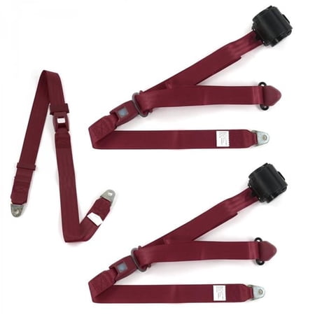 Standard 3 Point Burgundy Retractable Bench Seat Belt Kit for Ford 1932 Model B - 3 Belts